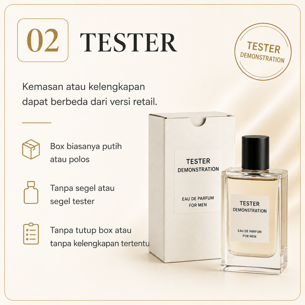 Panduan kondisi parfum Tester